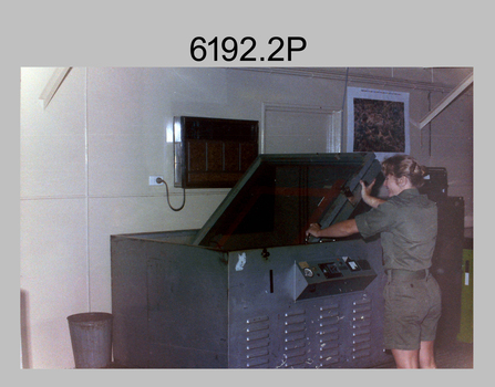 Print Technicians preparing printing plates at the Army Survey Regiment, Fortuna Villa Bendigo. c1990s.