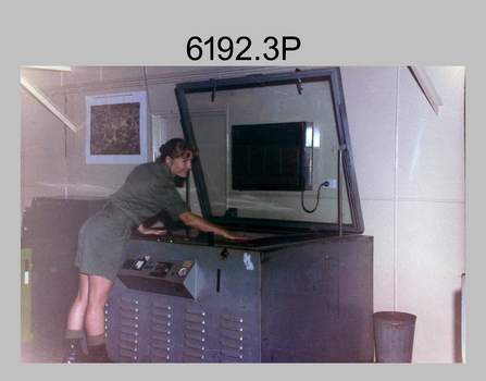Print Technicians preparing printing plates at the Army Survey Regiment, Fortuna Villa Bendigo. c1990s.