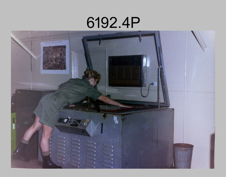 Print Technicians preparing printing plates at the Army Survey Regiment, Fortuna Villa Bendigo. c1990s.