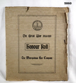Folder containing a photograph of a World War 1 honour roll.