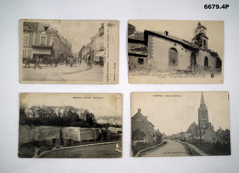 Four sepia postcards French WW1