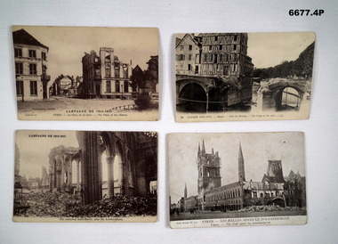 Four sepia postcards in Belgium WW1.