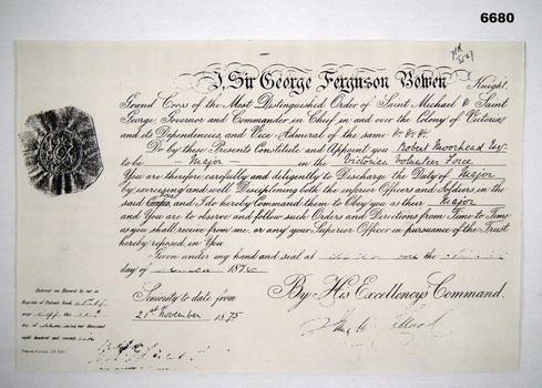 Copy of an original legal document appointing Robert Moorhead to MAJOR.