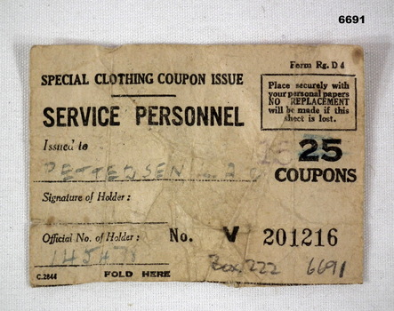 Special clothing coupon for Service Personnel.