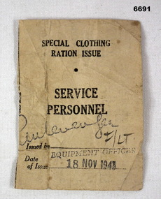 Administrative record - COUPON, CLOTHING RATION