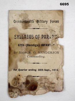 CMF Syllabus of Parades for 67th Battalion.
