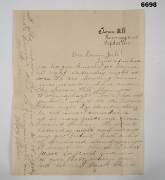 Letter to Cousin Jacko WW1.