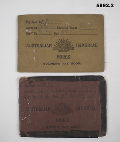 Financial record - PAY BOOK ARMY WW1, 1) 26.6.1915, .2) 1918