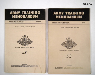 Two consecutive Army Training Memorandum booklets.
