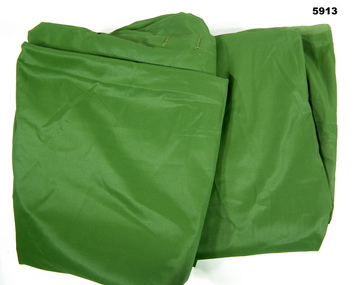 Green nylon sleeping bag outer.