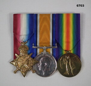 WW1 three Service medals, 1914 Star, British War Medal, The Victory medal.