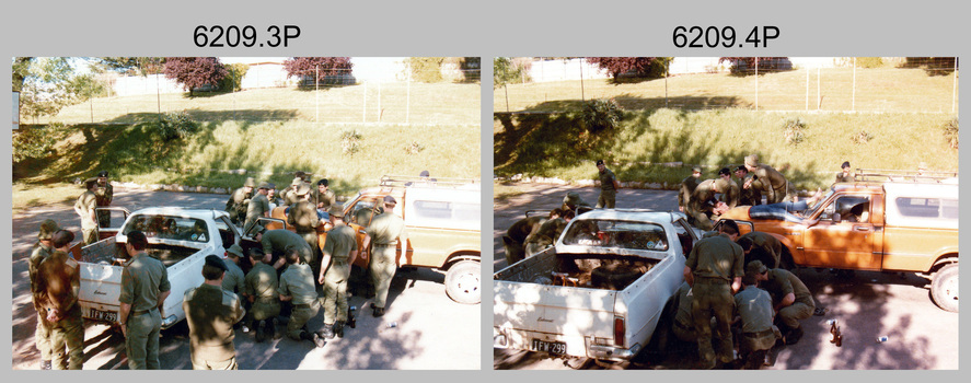 Lithographic Squadron staff taking part in an Incident Response Exercise at the Army Survey Regiment, Fortuna, Bendigo 1987.