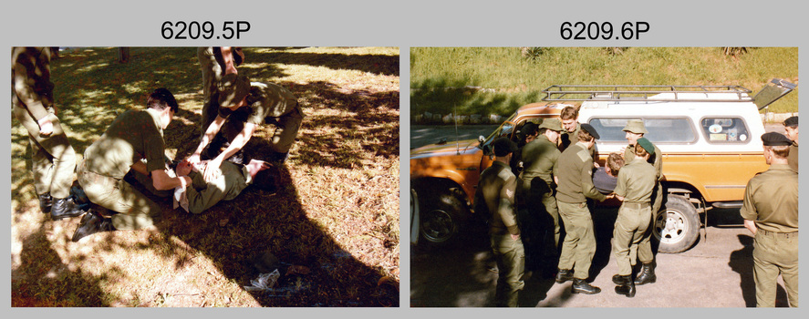 Lithographic Squadron staff taking part in an Incident Response Exercise at the Army Survey Regiment, Fortuna, Bendigo 1987.