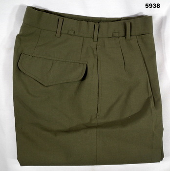 Khaki Green long polyester trousers.