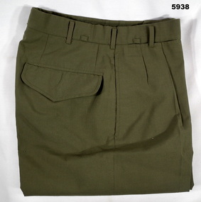 Khaki Green long polyester trousers.