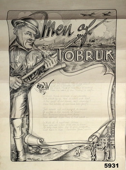 Black & white sketch and verse re Tobruk.