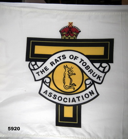 Large white flag with Rats of Tobruk logo on.