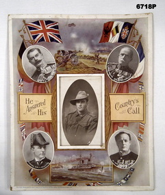 SOLDIERS PORTRAIT IN A PRINTED CARDBOARD FRAME.