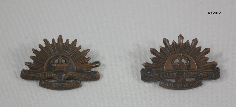 Two metal Rising Sun Badges.