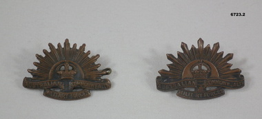 Two metal Rising Sun Badges.