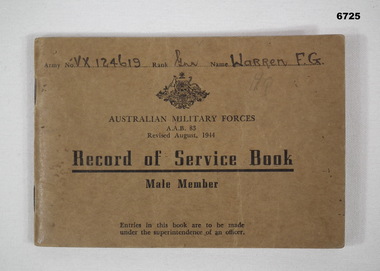 Australian Military Forces Record of Service Book.