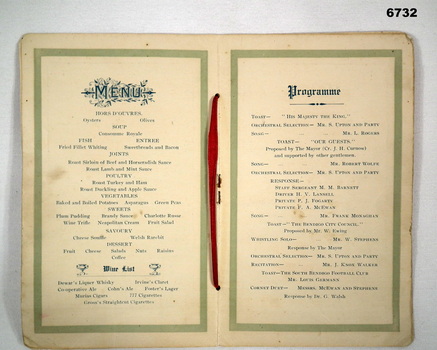 CCH Complimentary Dinner booklet, Menu and programme, page 3 and 4.