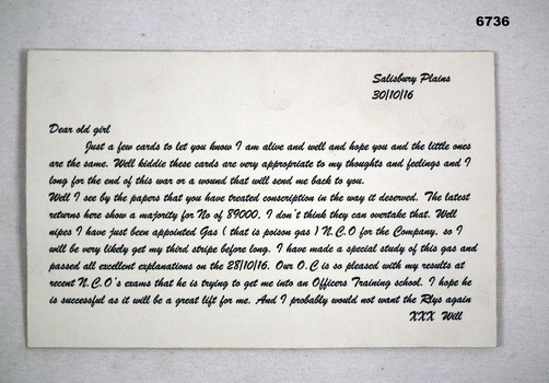 Letter home from Soldier "Will".