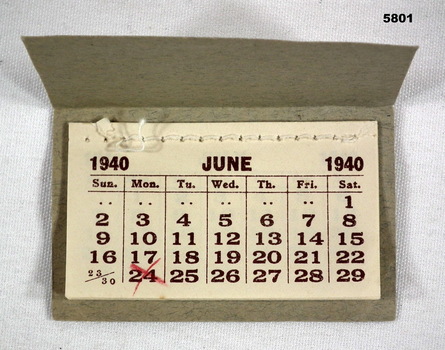 Small booklet calendar 1940