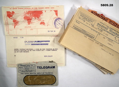 Telegrams with printed or handwritten messages for family.