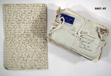 Handwritten letters home to Australia by Air Mail.