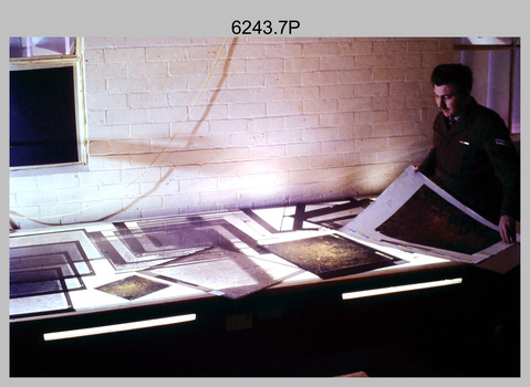 Orthophotomap reproduction material assembly at the Army Survey Regiment. c1975.