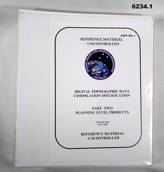 A four ringed folder containing  a topographic data specification Chapters 1-8