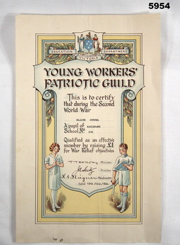Original Certificate issued to school pupils WW2.