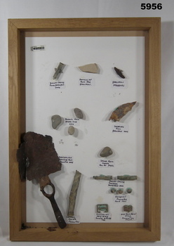 WW1 souvenirs - framed - collected from battlefields.