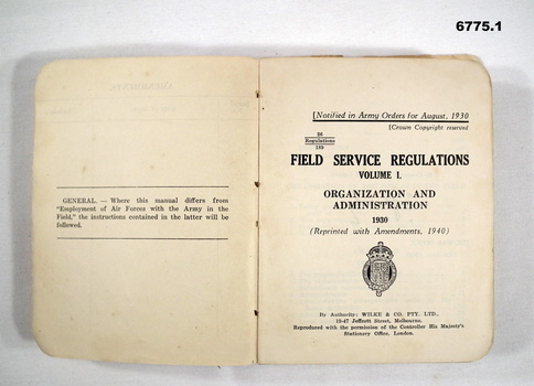Field Service Regulations - Volume One.