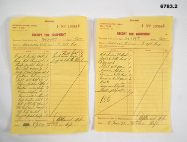 Two pages of receipts for equipment.