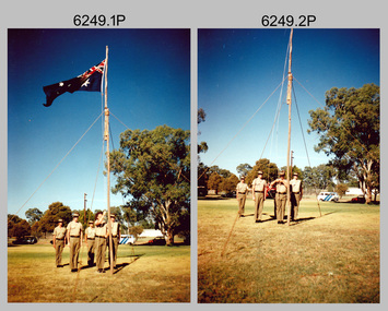 Lowering the Australian Flag by Army Survey Regiment personnel, Australia Day, Kerang. 1996.