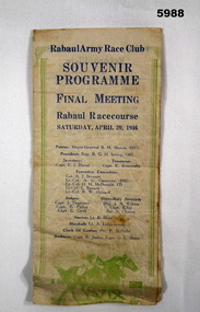Souvenir programme for final meeting at Rabaul Racecourse.