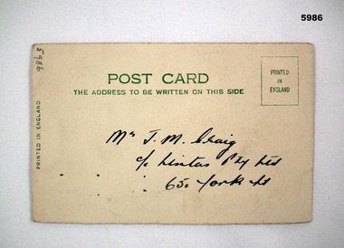 Postcard addressed to J M Craig.