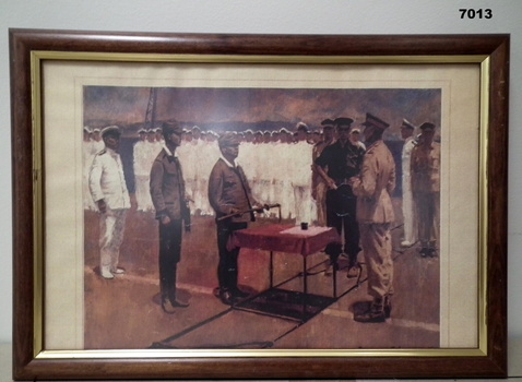 Framed print depicting the Japanese Surrender.