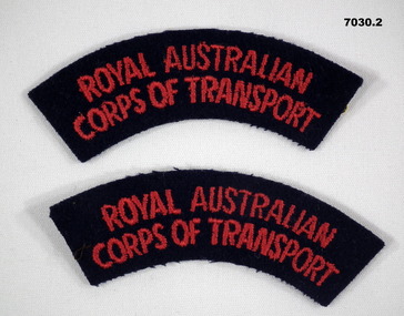 Two RACT cloth shoulder badges.