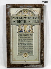 Framed certificate from WW1.