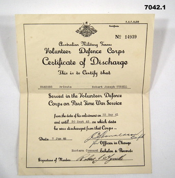 Certificate of discharge and letter.