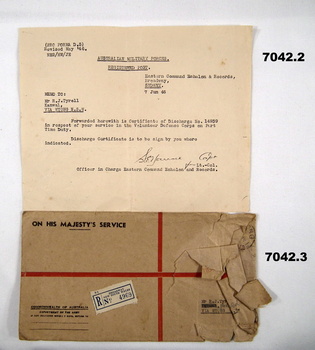 Certificate of discharge and letter.