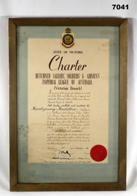 Framed Certificate of RSL Charter Document.
