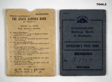 Bank Passbook - Commonwealth Bank, Bendigo Branch and cover.