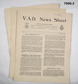 Three VAD News sheets 14 Aug 1943.