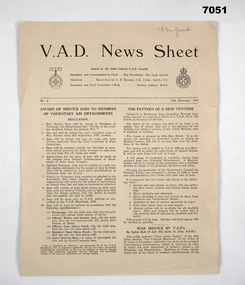 VAD News Sheet WW2.