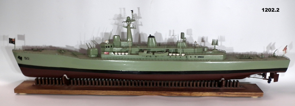 Model of HMAS Swan '50' and stand.