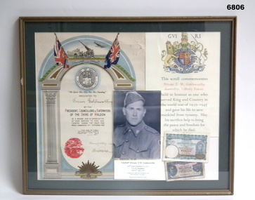 Memorabilia - MEMORIAL SCROLL, SHIRE OF MALDON, PHOTO, FRAMED, Unknown